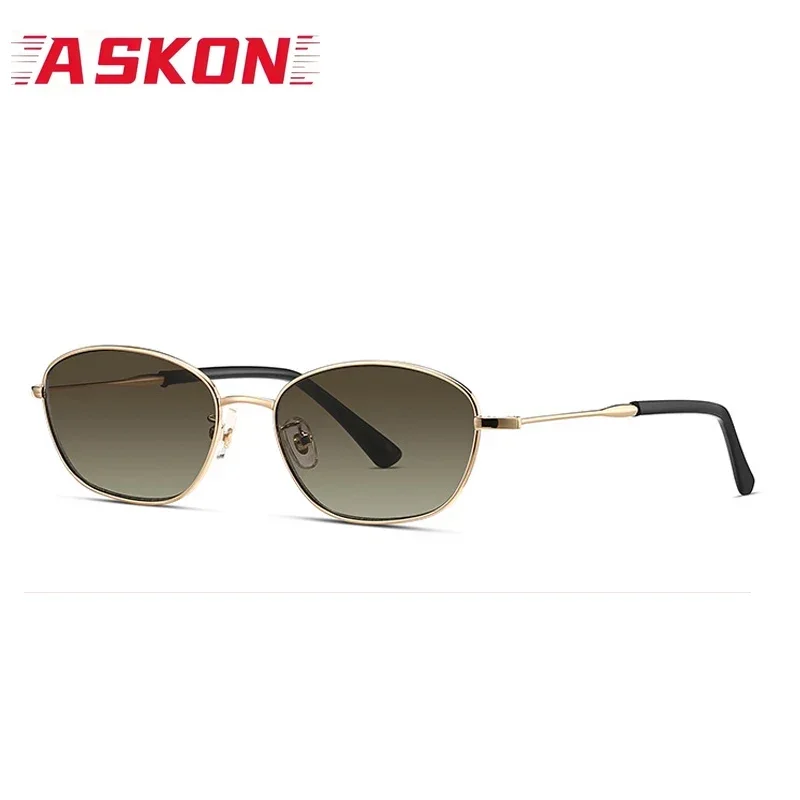 ASKON Gradient Metal Sunglasses Women Oval Frame High-end UV400 Popular Eyeglasses Woman Travel Outdooor Eyewear Man Retro 147mm