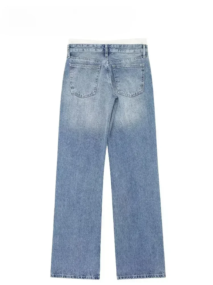 Hoge Taille Wijde Casual Jeans Basisstijl Afslankend Eenvoudig Ontwerp Zr Winkelcentrum Vergelijkbare Stijl Slim Fit Voor Alle Seizoenen