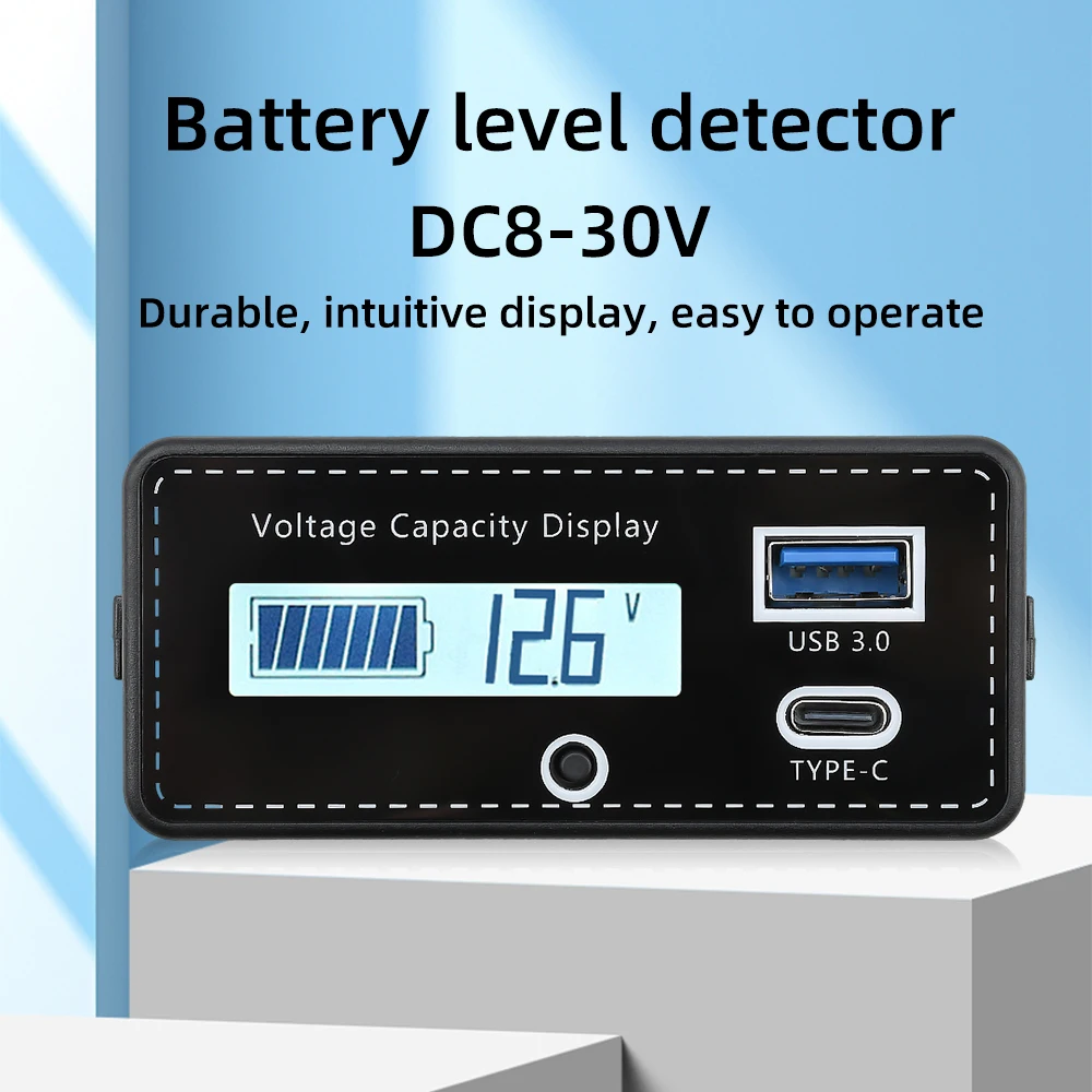 

Lead-acid Lithium LiFePO4 Car Motorcycle Voltmeter Voltage Gauge DC 8-30V Battery Capacity Indicator with LCD Digital