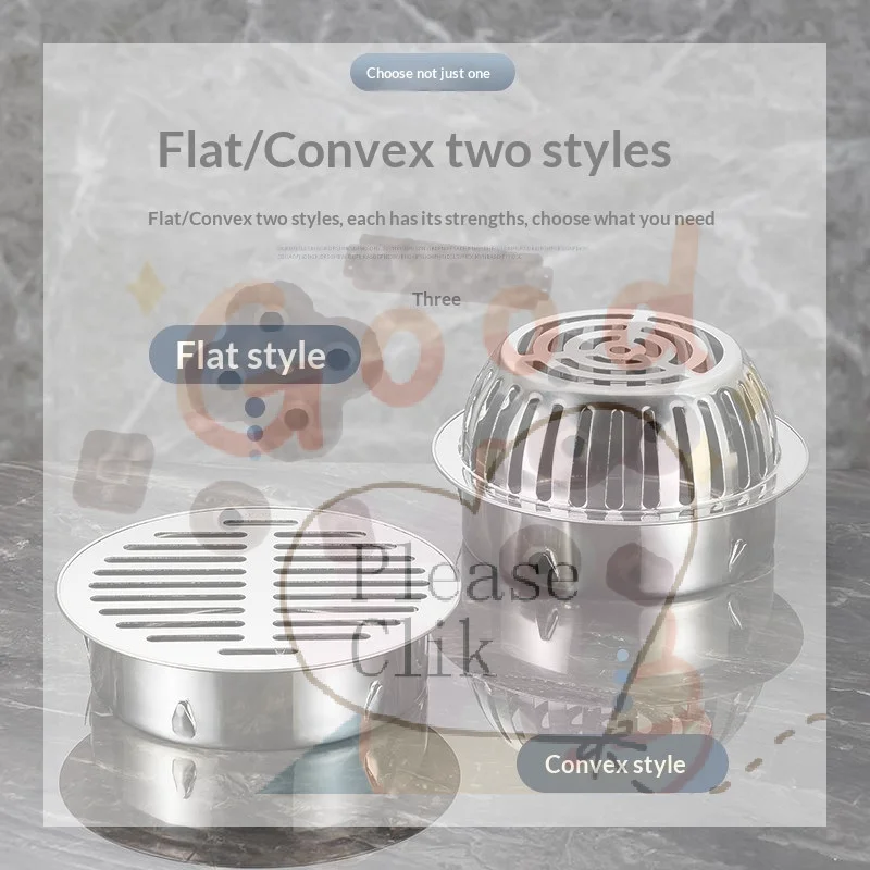 【HG】Stainless Steel Floor Drain Flat Dome Designs Roof Round Anti-Blocking Rust Proof For Bathroom Kitchen Outdoor Use