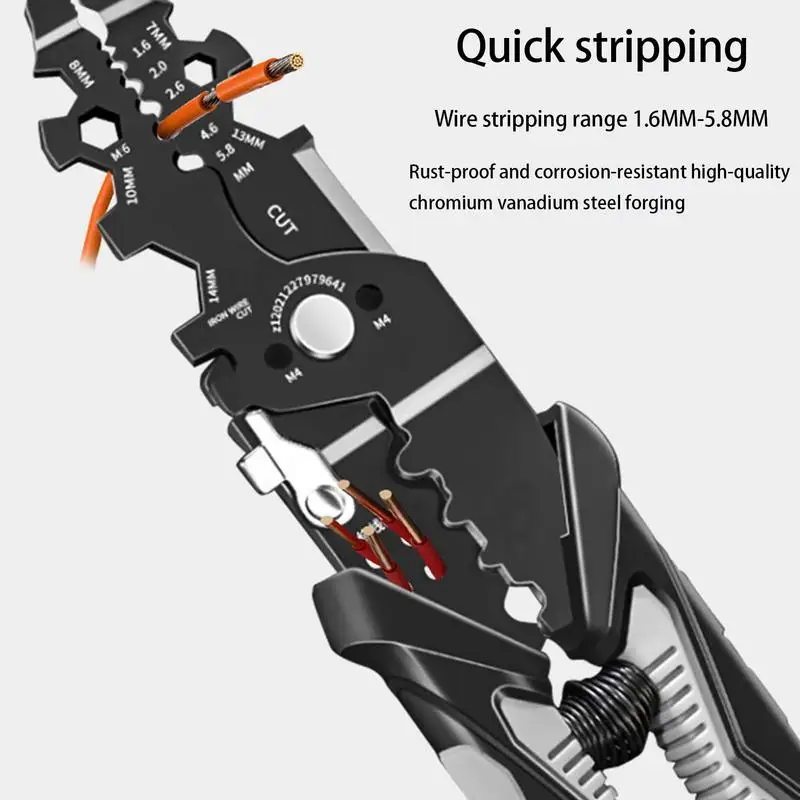 Fio Stripping Tool Cable Alicate, Crimping Splitting, divisor de fio Crimper, aço forjado, garagem, casa, fábrica