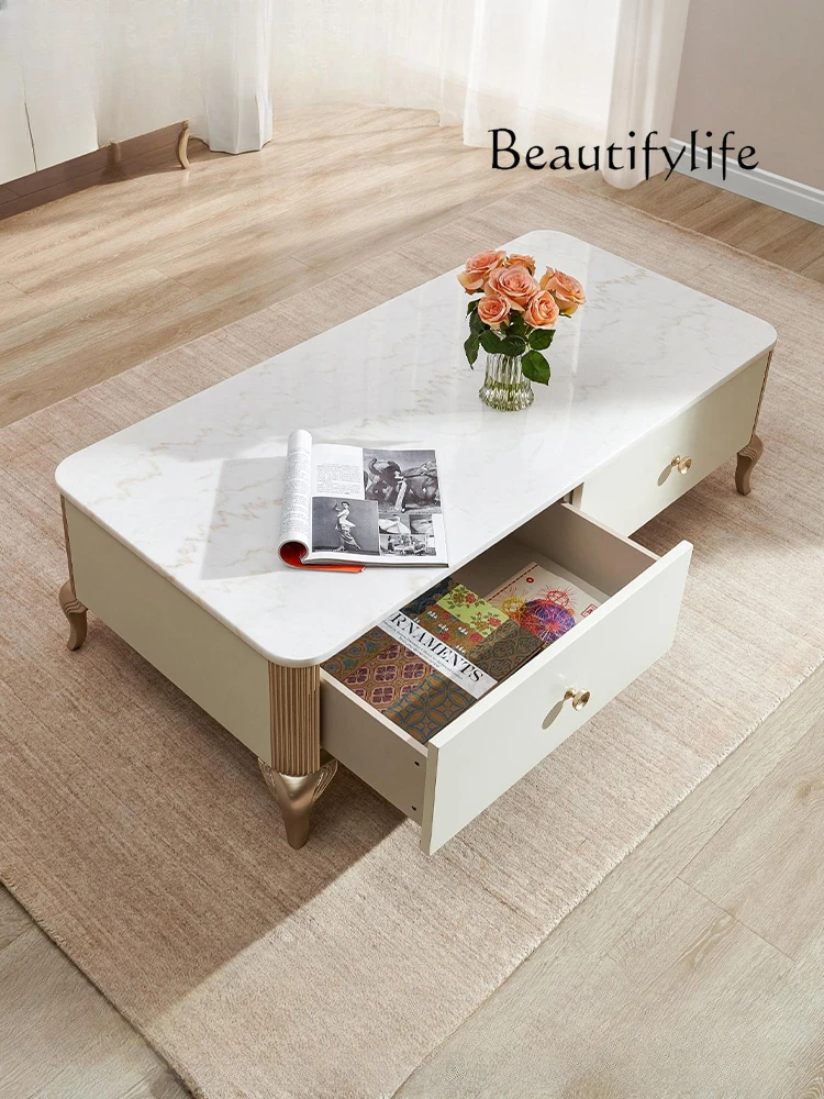 

French Entry Lux Storage TV Cabinet Simple Retro Coffee Table Design Marble Tea Table