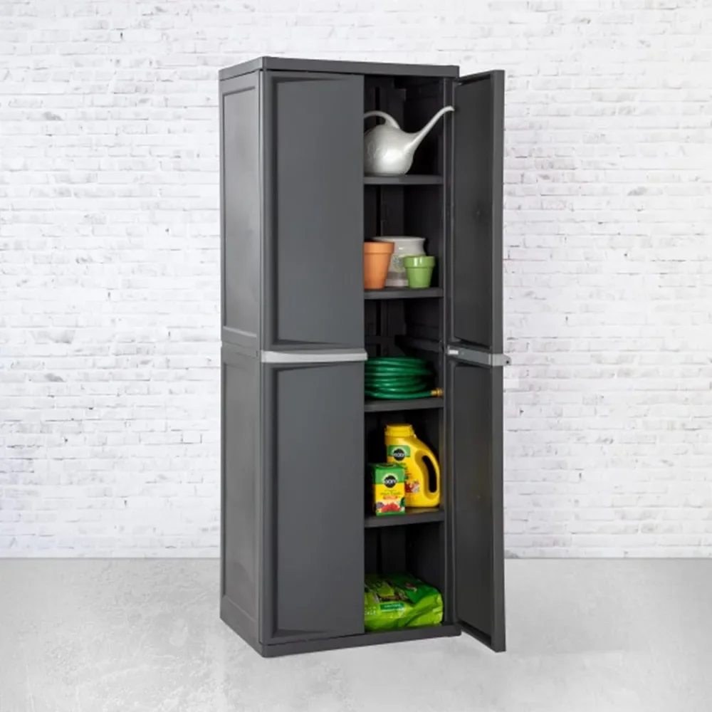 

4 Shelf Kitchen Cabinet, Heavy Duty and Easy, Gray Freestanding Utility Cupboard Cabinets for Dining Room