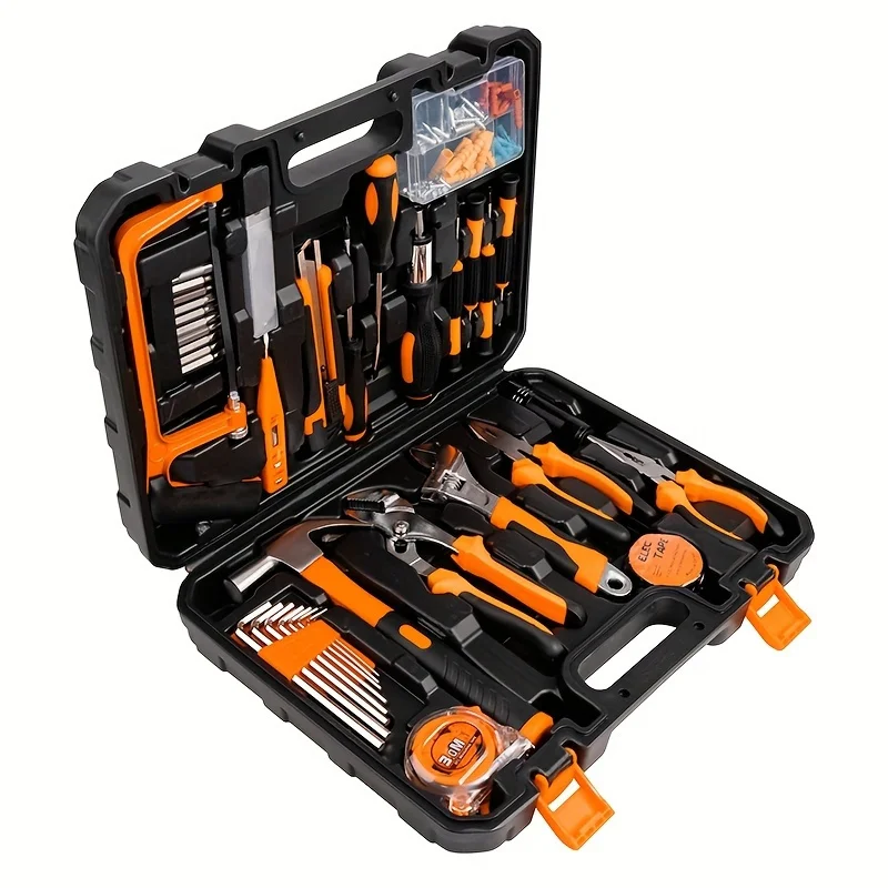 102pcs Complete Hand Tool Kit for Home and Auto Repair - Durable Metal Tools with Convenient Plastic Storage Case