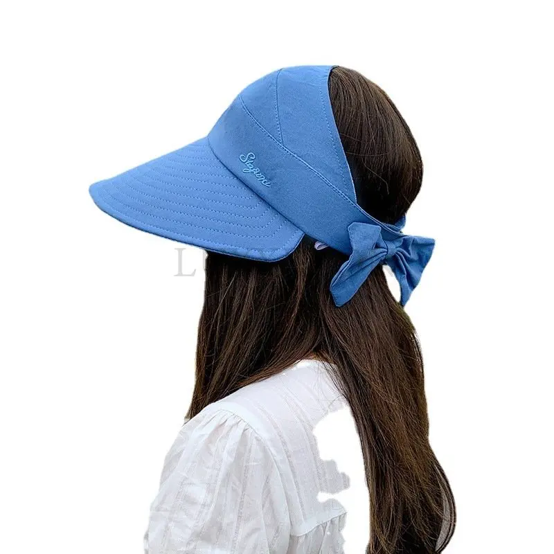 New Women Bucket Solid Color Soft Cotton Wide Brim Outdoor Foldable Sun Hats Beach Big Bows Panama Caps Ladies