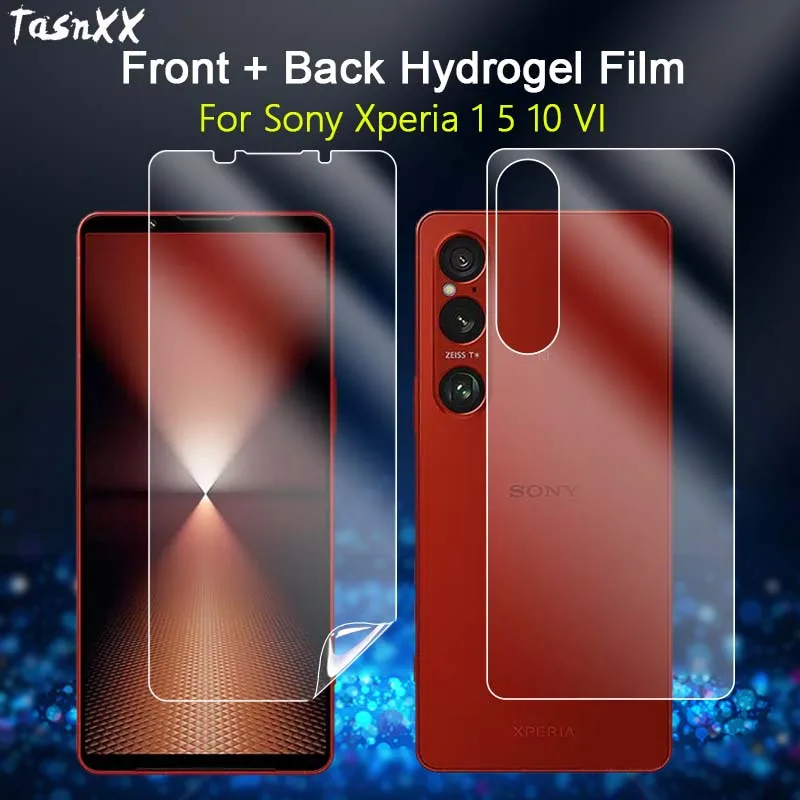 2w1 przedni / tylny ochraniacz ekranu do Sony Xperia 1 5 10 VI V IV III przezroczysta pełna osłona miękka naprawcza folia hydrożelowa - nie szkło