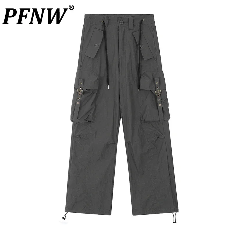 

PFNW Men Casual Cargo Pants Drawstring Ankle Trousers Loose Straight Sports Bottoms 2024 Summer Stylish Male Clothing 28W3726