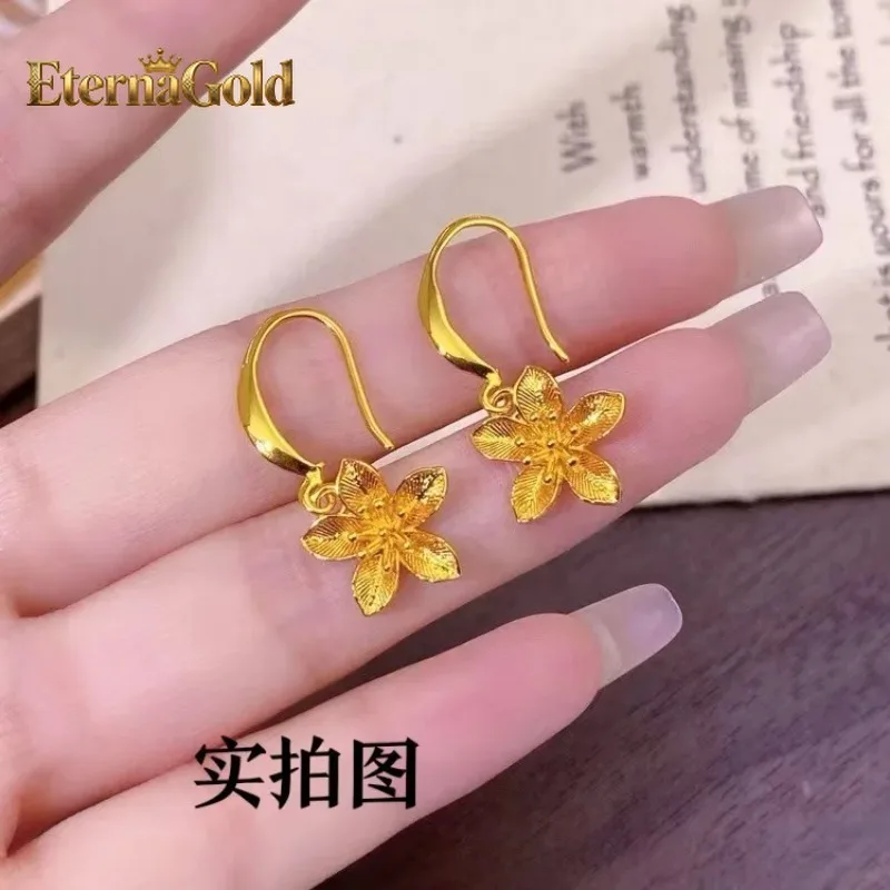 

EternaGold Happy Wedding Three-Life Flower Earrings AU999 Women's 24K Gold - Pure AU999, layered petals, sweet wedding meaning