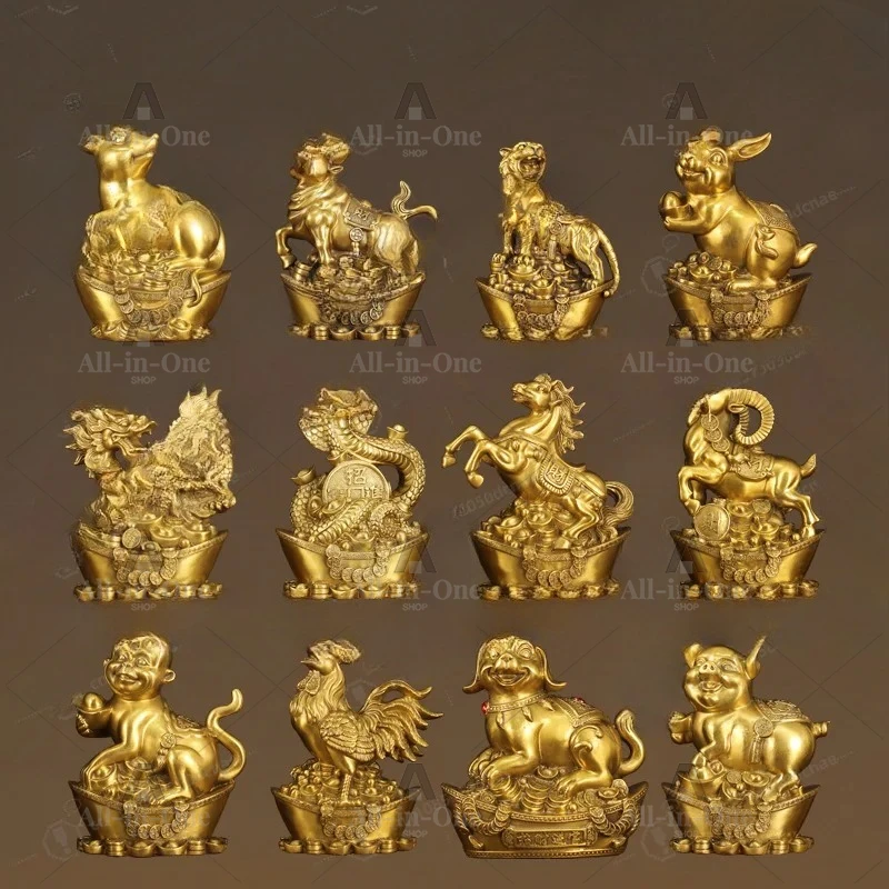 Lucky twelve zodiac ornaments, a full set of 12 zodiac animals, rats, tigers, rabbits, dragons, snakes, horses, sheep, monkeys,