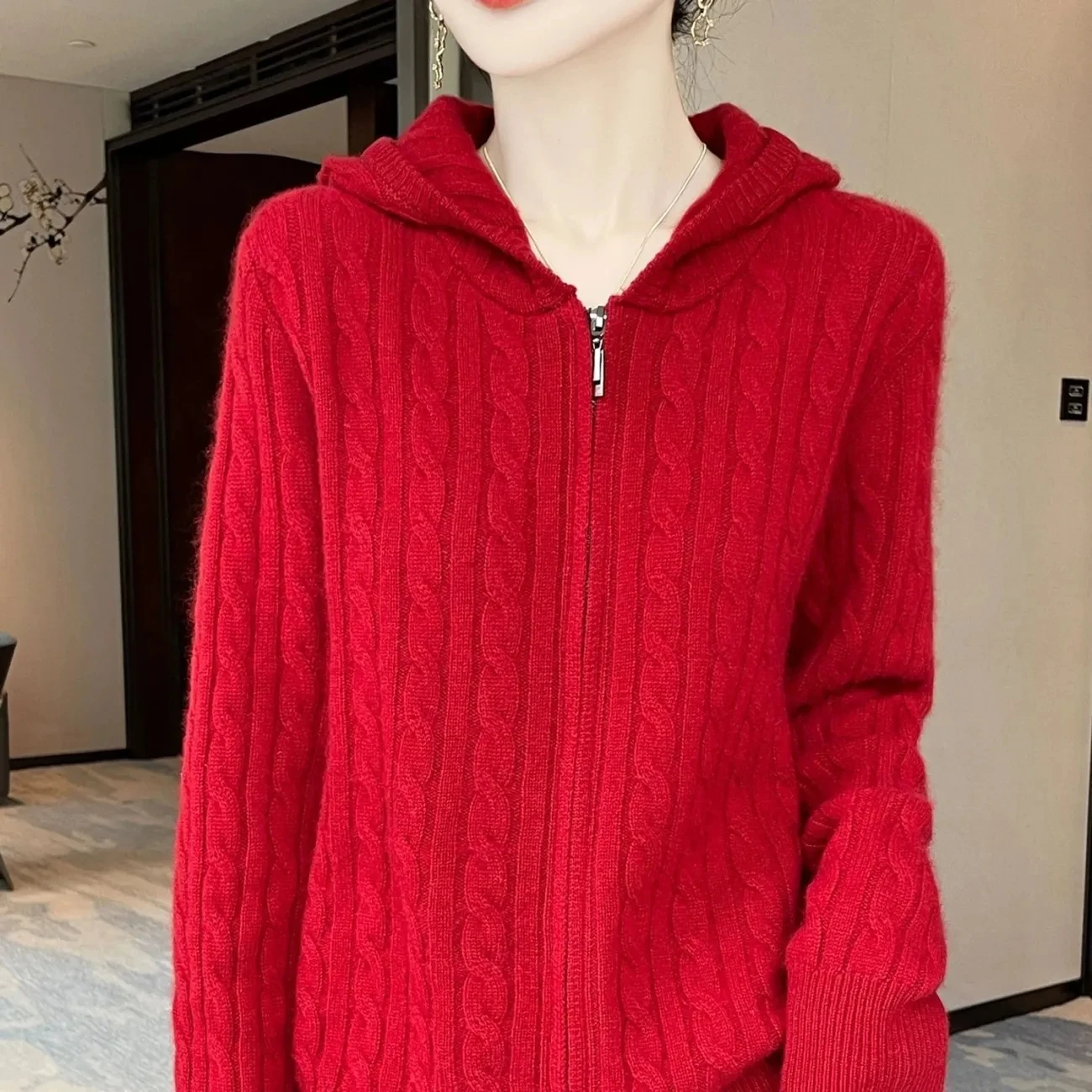 

Осенне-зимний вязаный кардиган на молнии, свитер с капюшоном, женский универсальный эластичный свитер, пальто, женский однотонный повседневный короткий топ