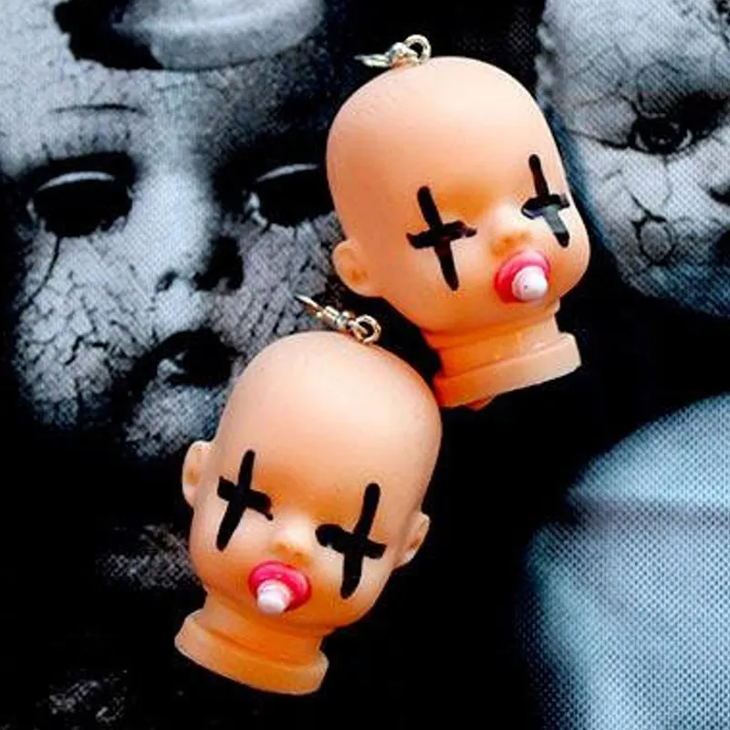 Babydoll Head Women's Earrings Kitsch Eardrop Yami Kawaii Pastel Goth Weird Jewelry Creepy Cute Doll Novelty Gifts