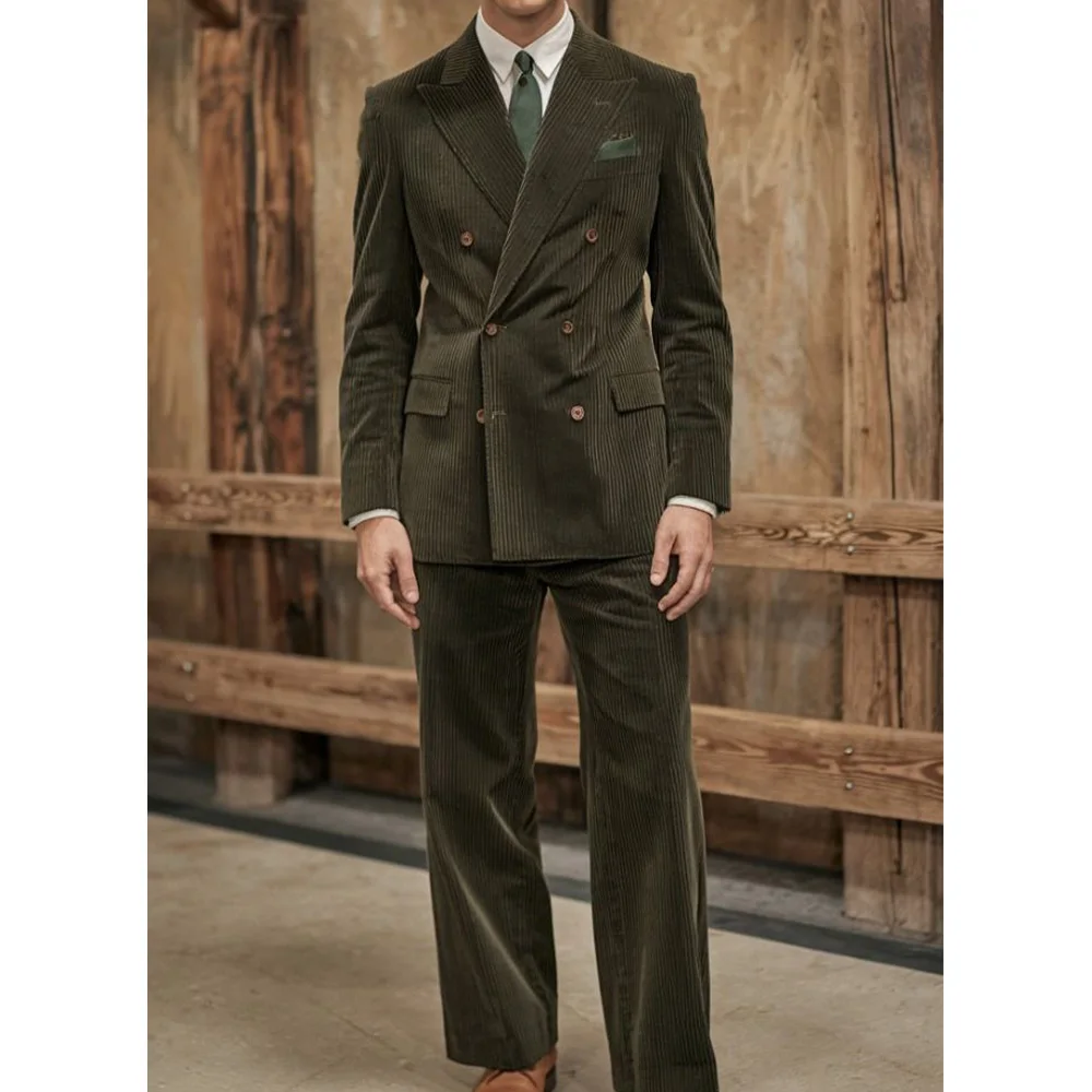 

Mens Corduroy Suit 2 Piece Set Notch Lapel Single Breasted Jacket Comfortable Breathable Business Casual Outfit Fashionable Form