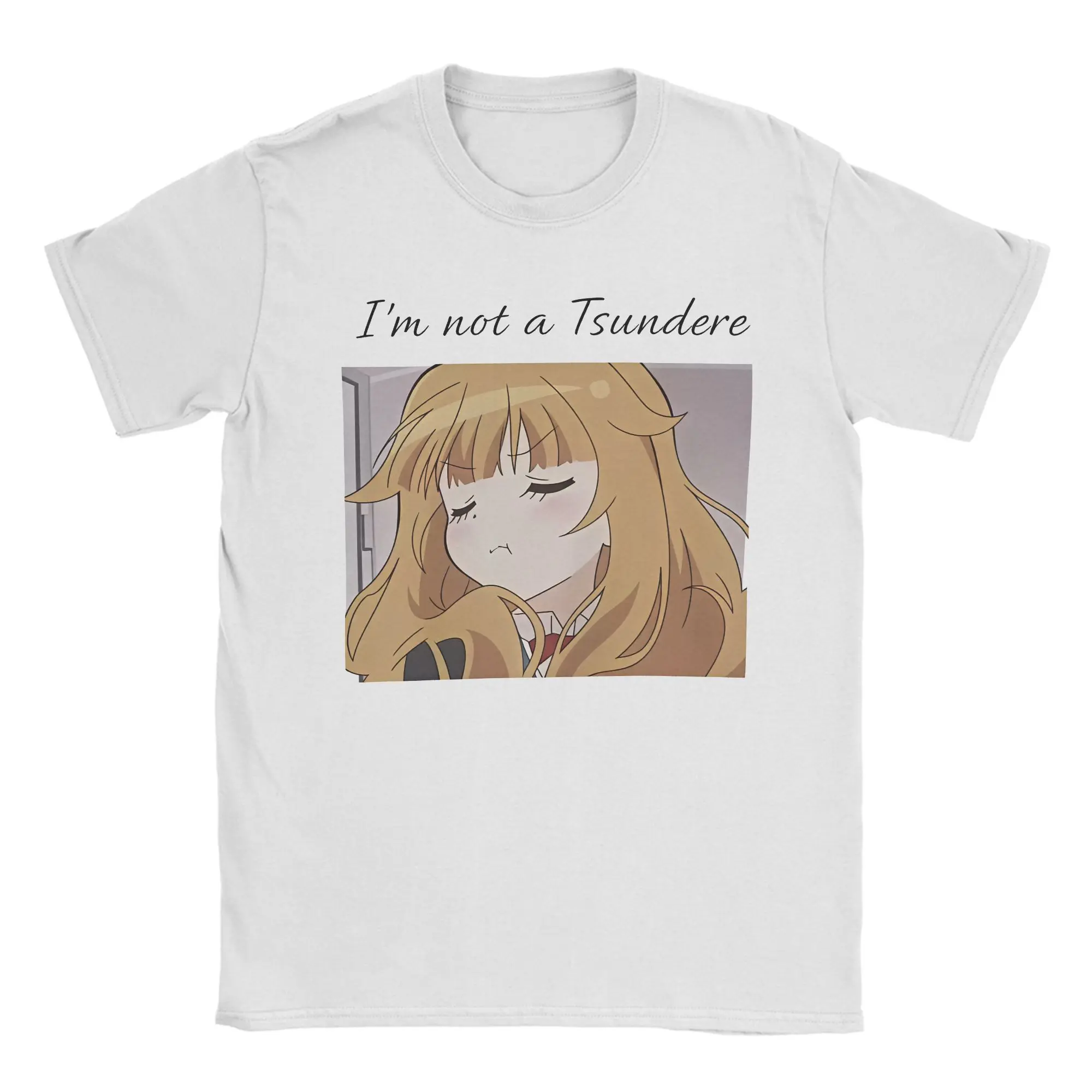 Camisetas de algodón con estampado de un meme de anime sobre una chica que no es una «tsundere», para hombre, ideales para el verano, con estilo urbano, de manga corta, cuello redondo, tallas 5XL y 6XL.