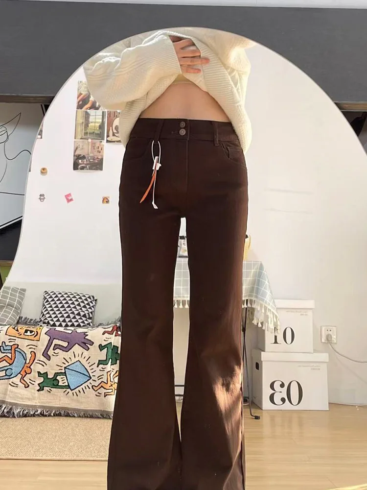 Jean crayon rétro Waed Fce doublé taille haute pour femme, pantalon amincissant, longueur au sol, nouvelle collection hiver