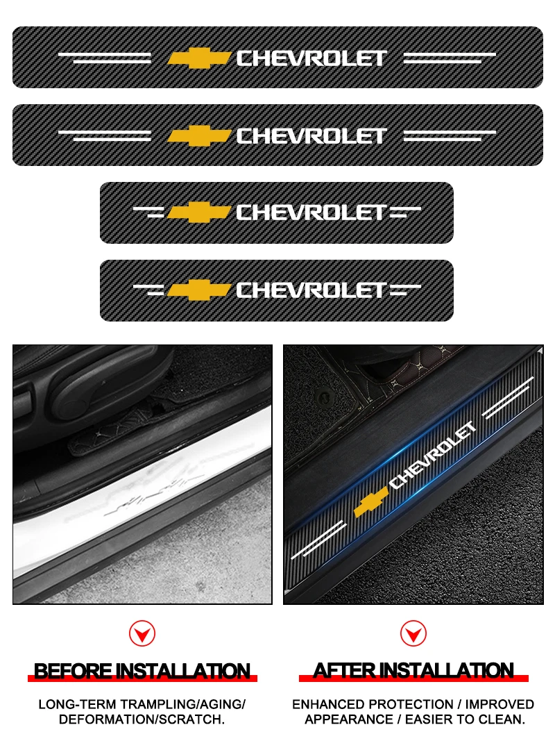 

4Pcs Car Door Threshold Carbon Fiber Scuff Plate Sticker Badge Accessories For Chevrolet Cruze Aveo Captiva Malibu Car Styling