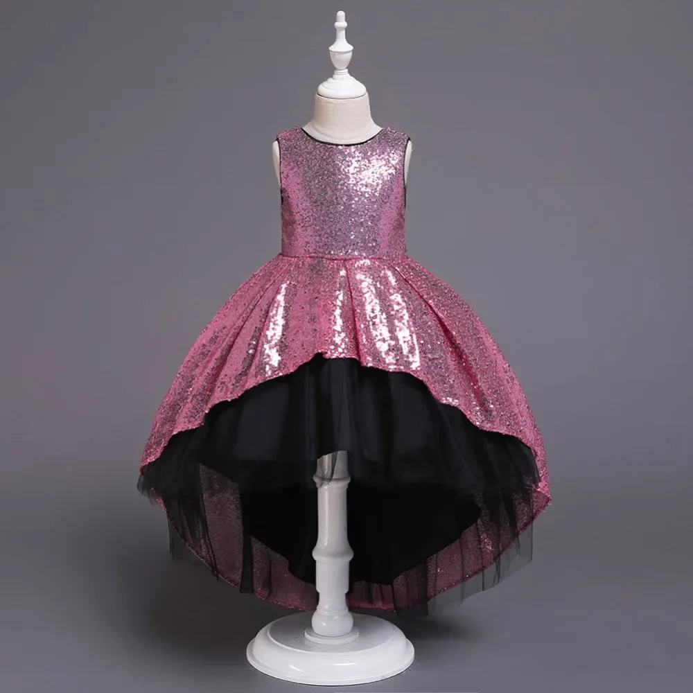 Vestido de verão para meninas de 4 a 10 anos, vestido de princesa com lantejoulas, algodão, alta qualidade, para festa