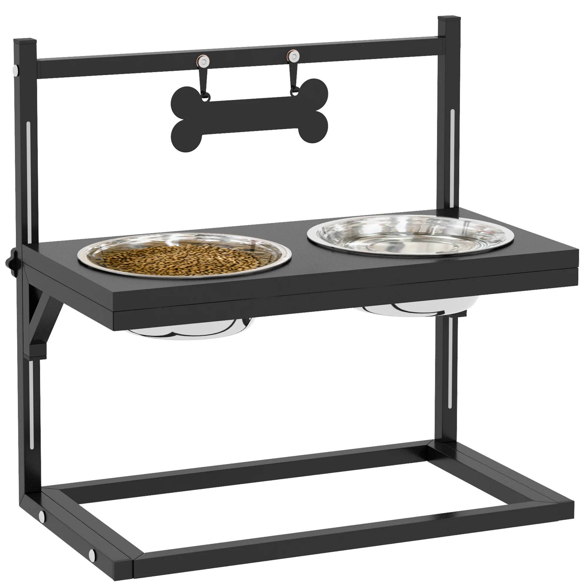 PawHut Comedero Elevado para Perros con 2 Tazones 40,5x22x39 cm Negro