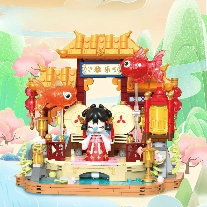 MOC Building Blocks, Chinese-style Courtyard Castle Dessert Pavilion Decoration Ornament, Collectible, Gift for Girls, Toy
