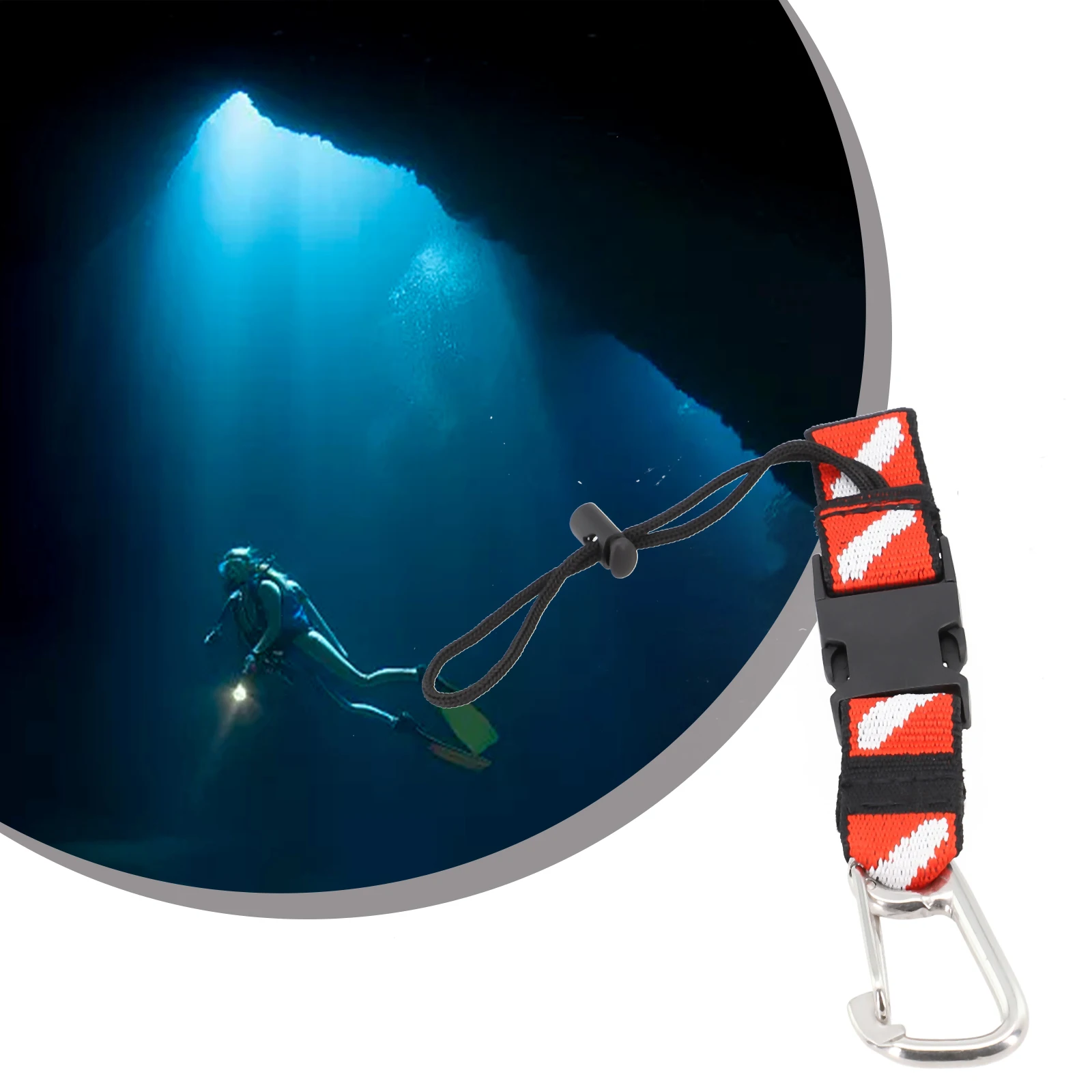 Fins Gear Holder Scuba Diving Gear Lanyard Strap With Clip Nylon + Stainless Steel 1pc Black Red Firmly Fixed For Scuba Diving