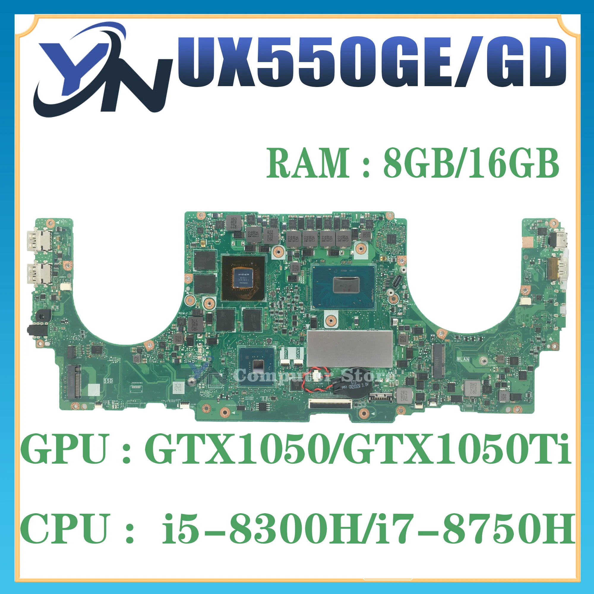 

UX550GD Mainboard For ASUS Zenbook UX550GEX UX550GE UX550G UX550GDX Laptop Motherboard i5 i7 i9 GTX1050 GTX1050Ti RAM- 8G/16G