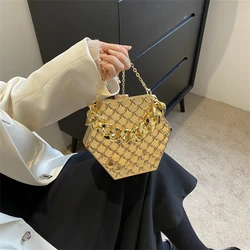 Fashion Acrylic Dinner Bags for Women 2023 Luxury Gold Shoulder Bag Designer Box Bag Cute Purses and Handbag Chain Crossbody Bag