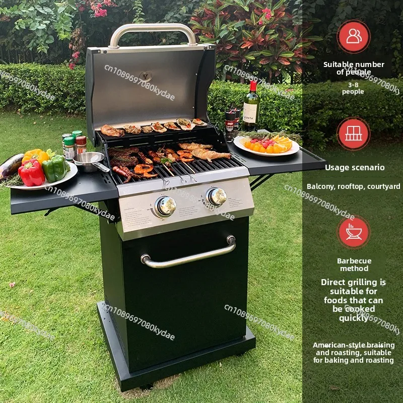 Thickened Folding Stainless Steel Gas Grill American Style Outdoor BBQ Stew Grill for Villa Courtyard Terrace Backyard Cooking