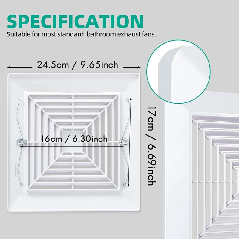 욕실 배기 선풍기 커버, 사각형 천장 또는 벽걸이 배기 선풍기, 스프링 교체 부품