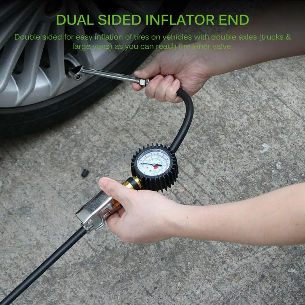 Wear-resistant Thickened Hose Dual Scale Tyre Pressure Gauge, 220PSI High Precision Stable Manual Air Meter for Car