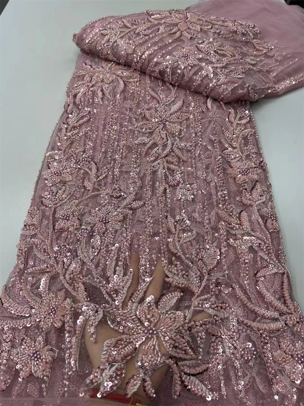 Nigerian Luxury Sequins Red Lace Fabric 2025 High Quality African Tulle Beads Lace Fabric French For Women Wedding Party A1013-1