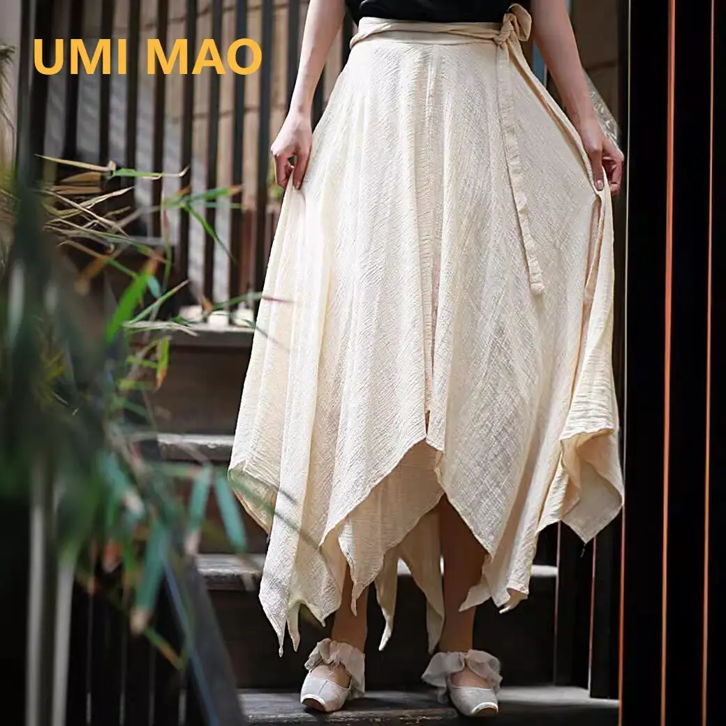 UMI MAO Cool Wind New Chinese Irregular Half Skirt Women Jacquard Design Mesh Spliced Large Swing Skirts Femme