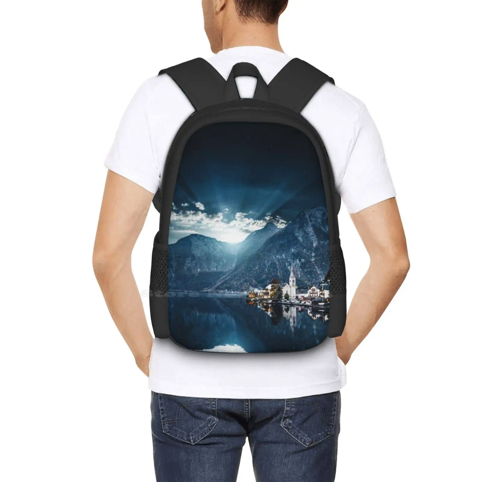 Hallstatt In Austrian Alps Backpacks For School Teenagers Girls Travel Bags Architecture Bridge Built Structure Building