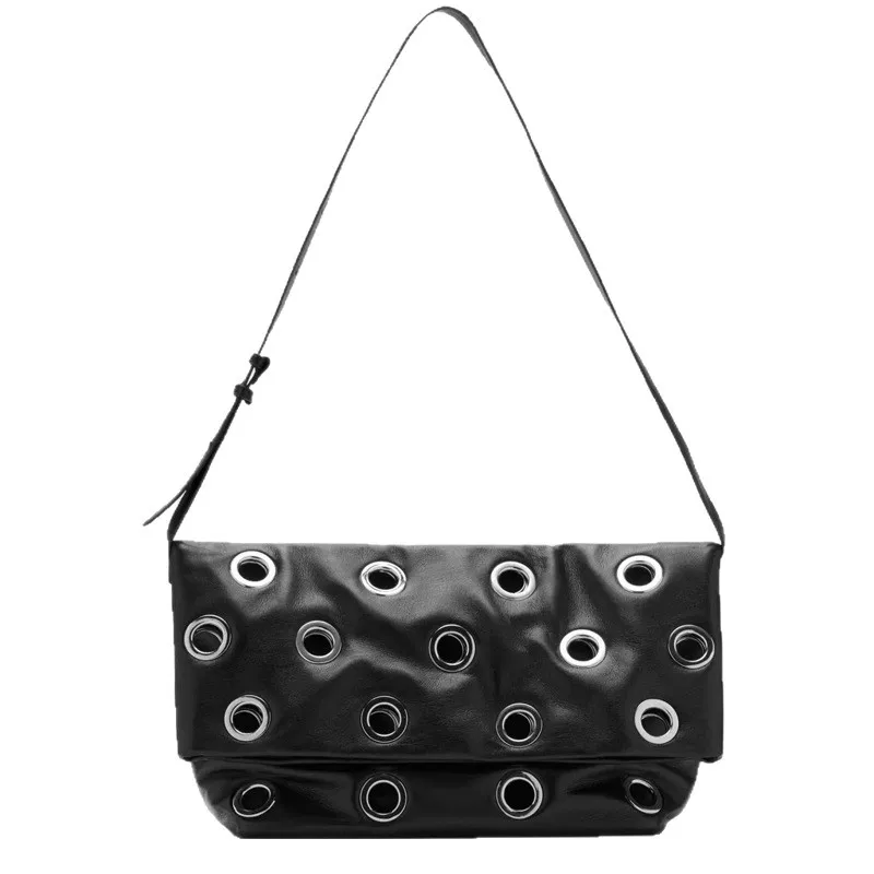 

Motorcycle Style Hollow Rivet Pu Leather Single-shoulder Bag for Women 2026 New Punk Style Street Handbags Shopper Purses