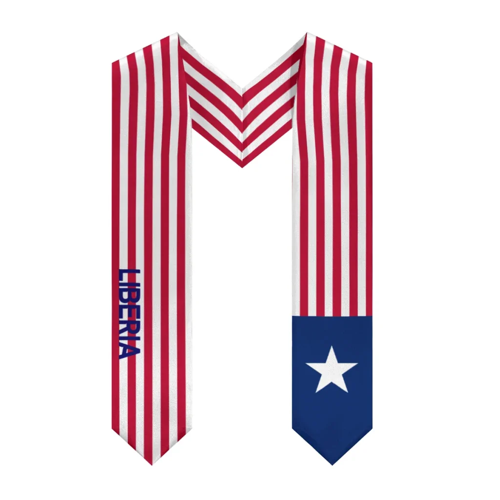 Customization More Design Graduation Shawl Liberia Flag & United States Flag Stole Sash Honor Study Aboard International Student