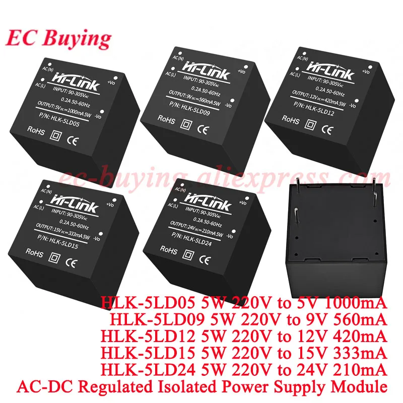 1-2Pcs Hi-Link 5W AC-DC Regulated Isolated Power Supply Module 220V to 5V 9V 12V 15V 24V HLK-5LD05 5LD09 5LD12 5LD15 HLK-5LD24