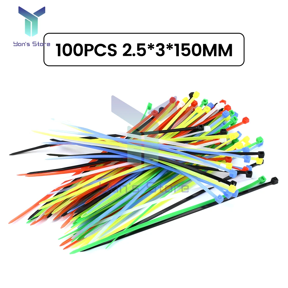 Dây buộc cái/túi 100 dây buộc bằng Nhựa Nylon tự khóa dây kéo màu trắng đen đầy màu sắc