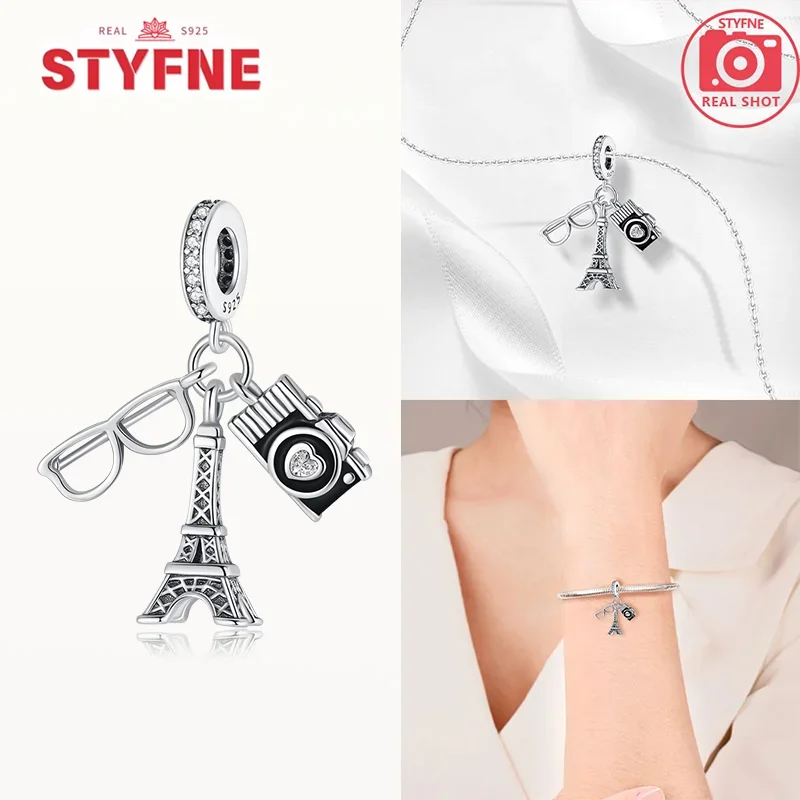 Silver-Plated Mini Eiffel Tower Charms Beads for Bracelets