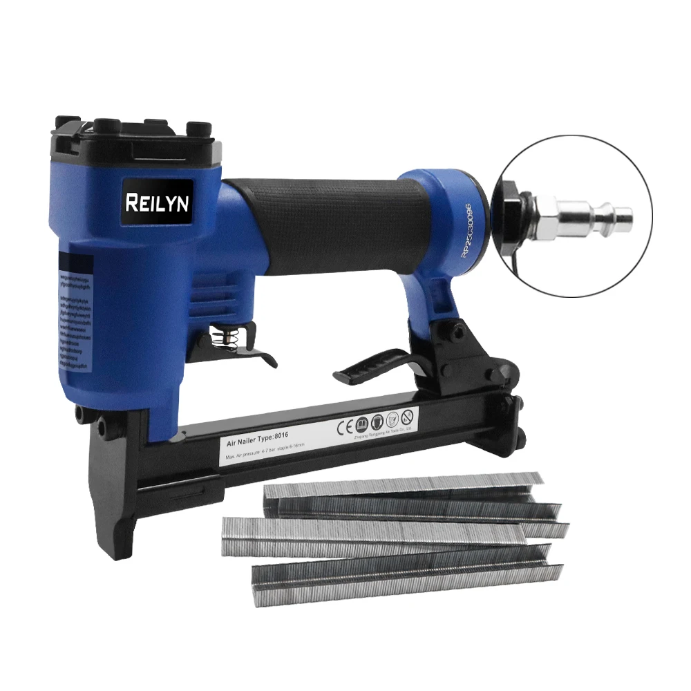 

21Ga Air Crown Stapler 8016 Pneumatic Upholstery Nailer with 1000pcs Framing Staples Carpentry Tool