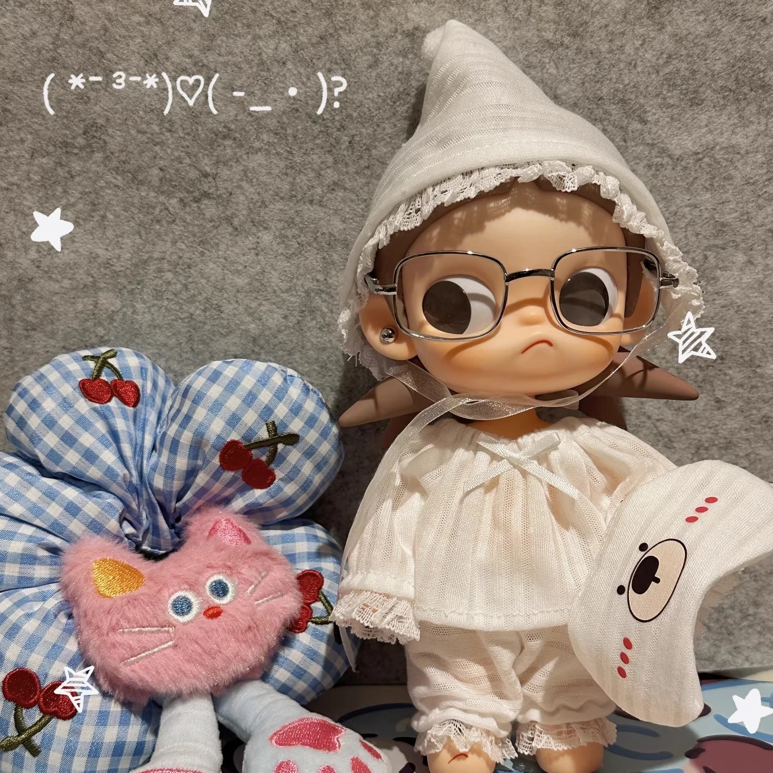 For Zsiga Dolls Clothes New Fashionable Cute White Girl Set Bjd1/8 20cm Eye Mask Hat Lace Edge Pajama Decoration Gift