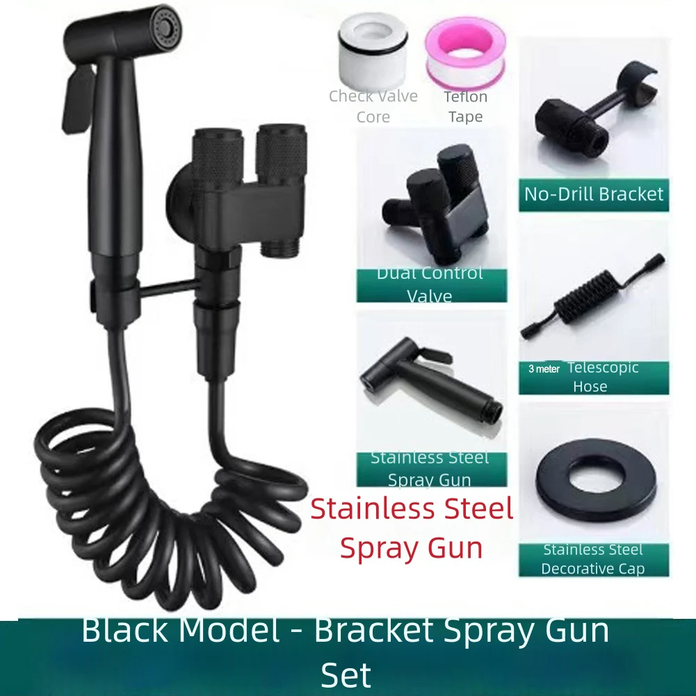 اكسسوارات الحمام طقم رش بيديه للحمام مع صمام تحكم مزدوج صنبور خرطوم زنبركي مرن من الفولاذ المقاوم للصدأ #5