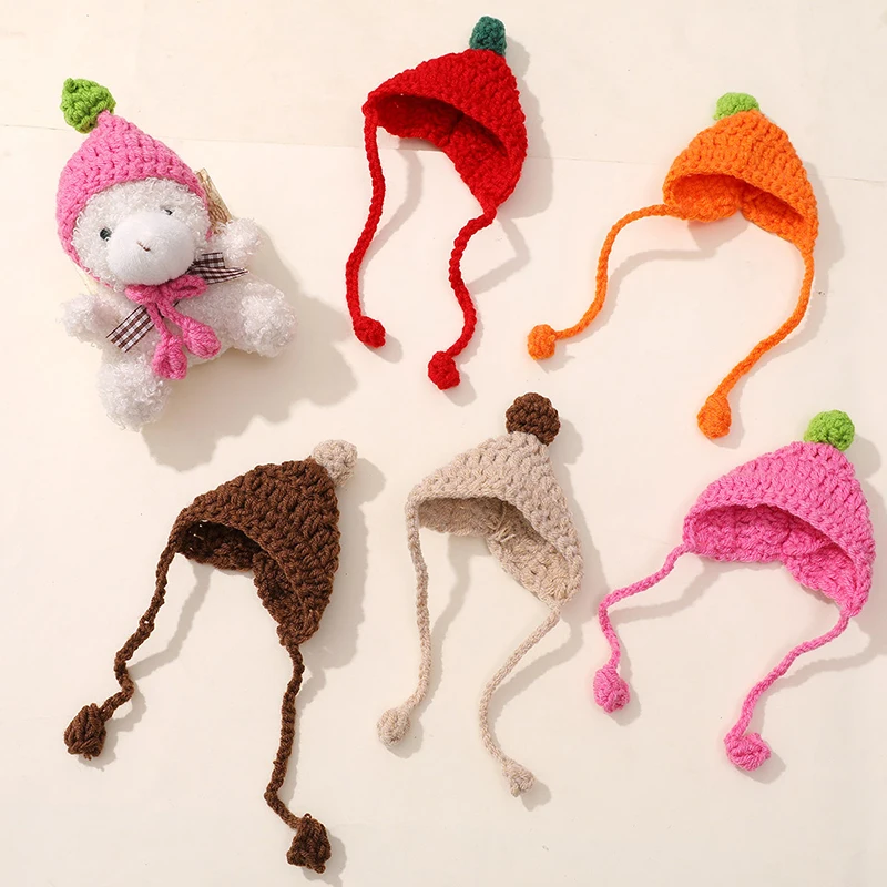 Cute Doll House Doll Hat Mini Straps Handmade Woven Hook Knitted Woolen Head Covers Cartoon DIY Doll Decoration Toy For Children