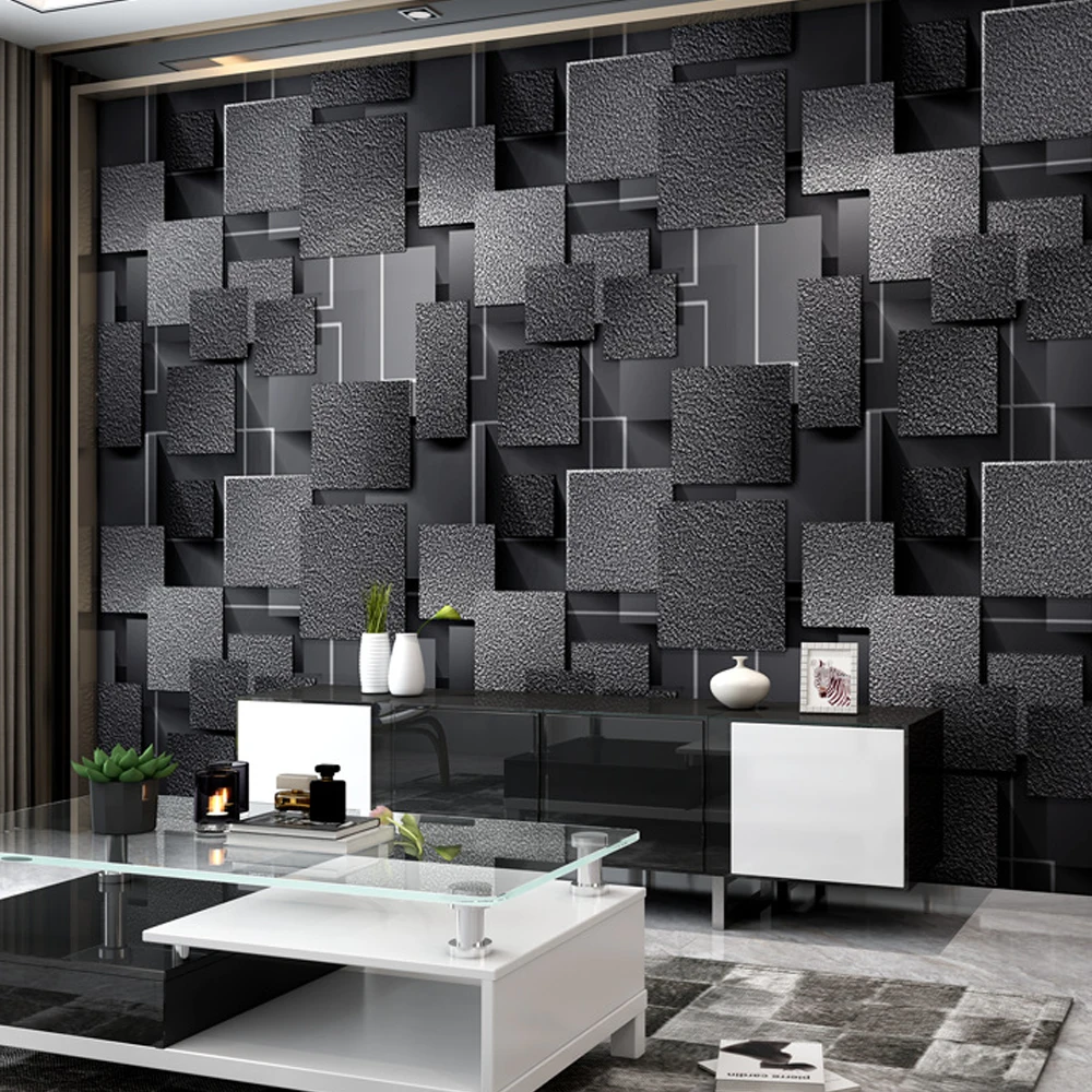 

10m 3D Black Lattice Wallpaper Thicken TV Sofa Background Wall Porch Abstract Wallpaper Deerskin Living Room Bedroom Wallpaper