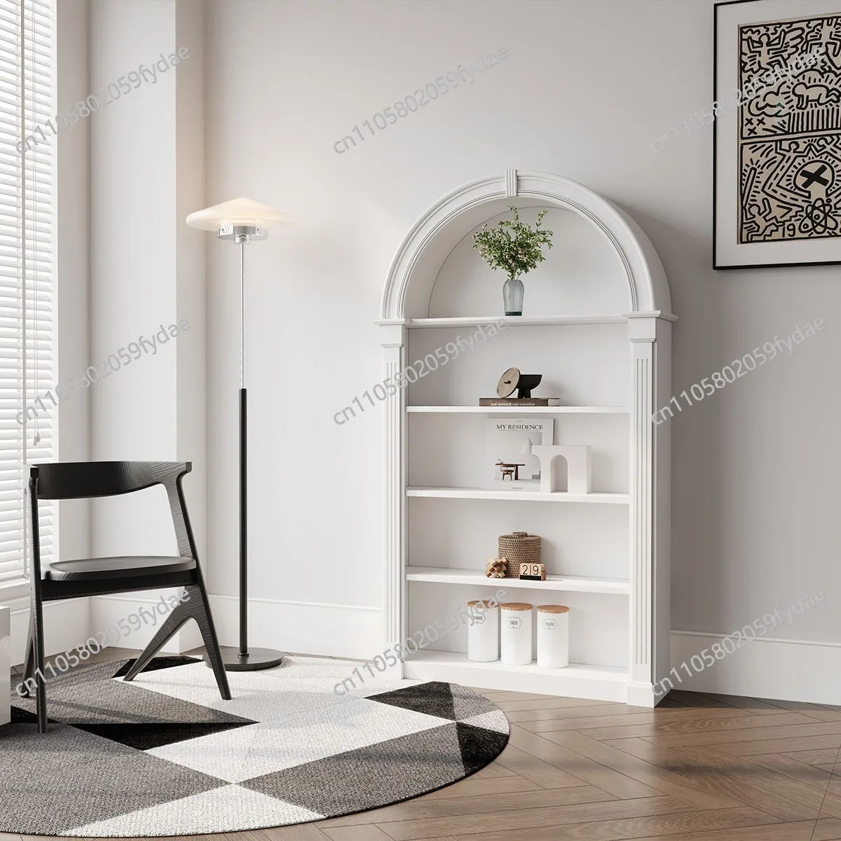 French Cream Style Bookcase French Living Room Arched Retro Bookshelf Display Entrance Cabinet Medieval American