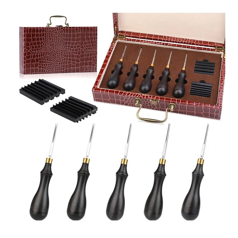 5 combinations of 1 #-5 #wooden handle edge trimmer, manual DIY leather vegetable tanned leather