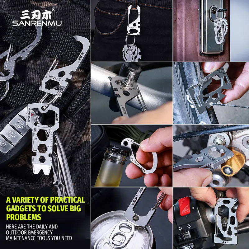 SANRENMU Multi-Functional Family Car Key Ring Stainless Steel Creative Men Hanging Waist Chain Key Ring Personality Pendant