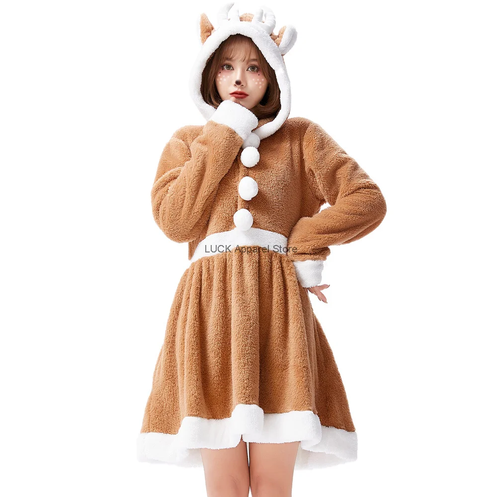 

Christmas Cosplay Costume Women's Kawaii Reindeer Animal Formal Dress Khaki Elk Loose Casual Pajamas Stage Performance Clothes