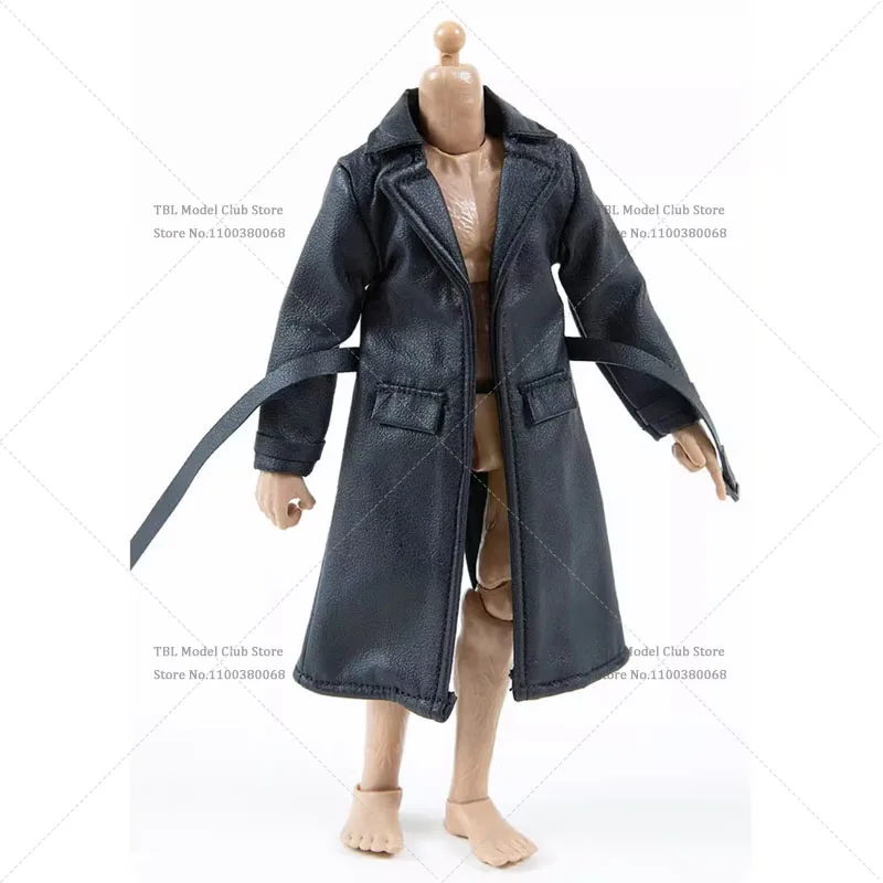 Maßstab 1:12, schwarze Farbe, Trend, mittellanger Leder-Trenchcoat, Windjacke, Kleidungszubehör für 15,2 cm große männliche Soldaten-Actionfiguren