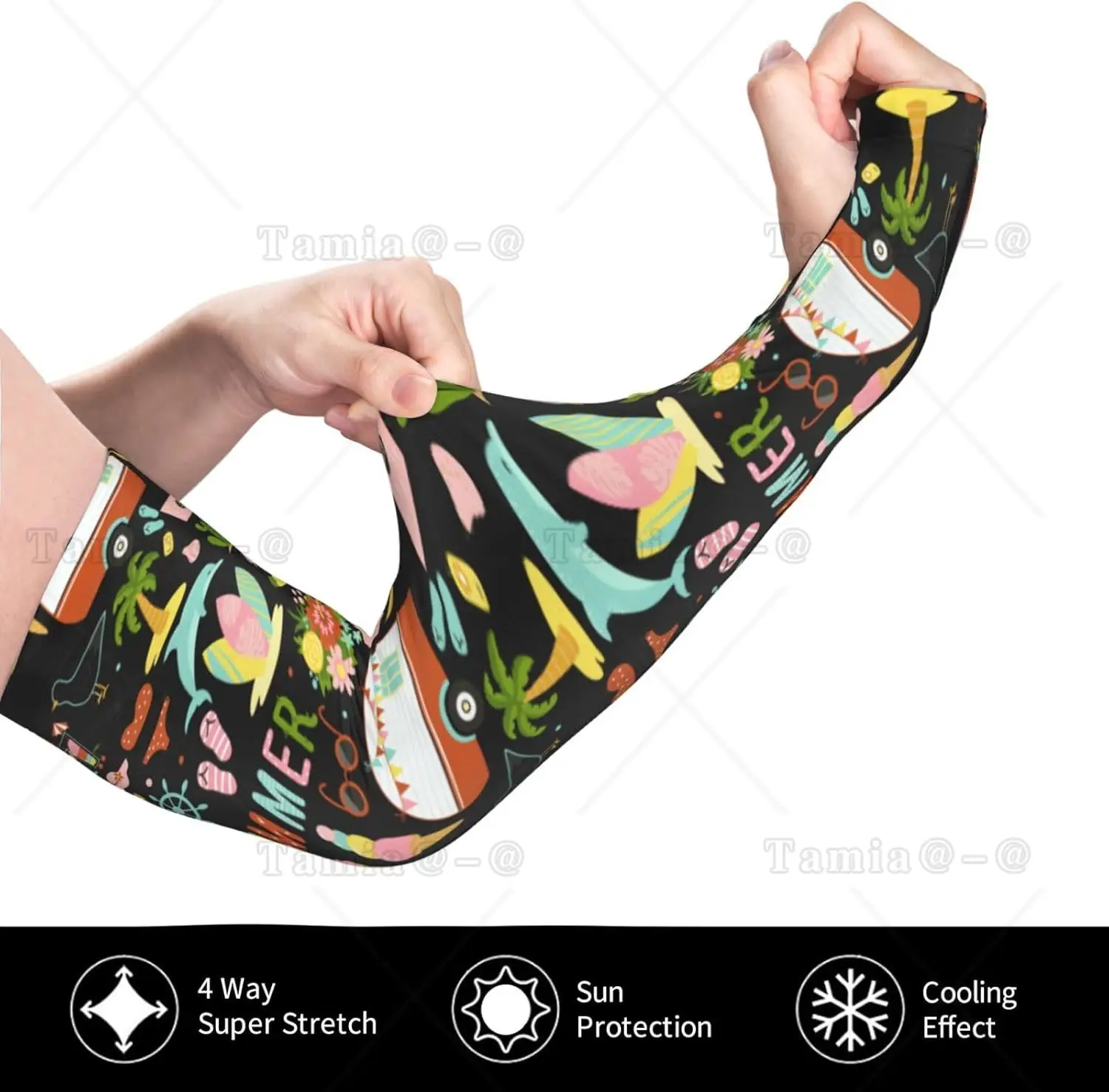Hello Summer Print Arm Sleeves Cooling UV Sun Protection Sports Compression  for Men Women Golf Basketball Arm Sleeves