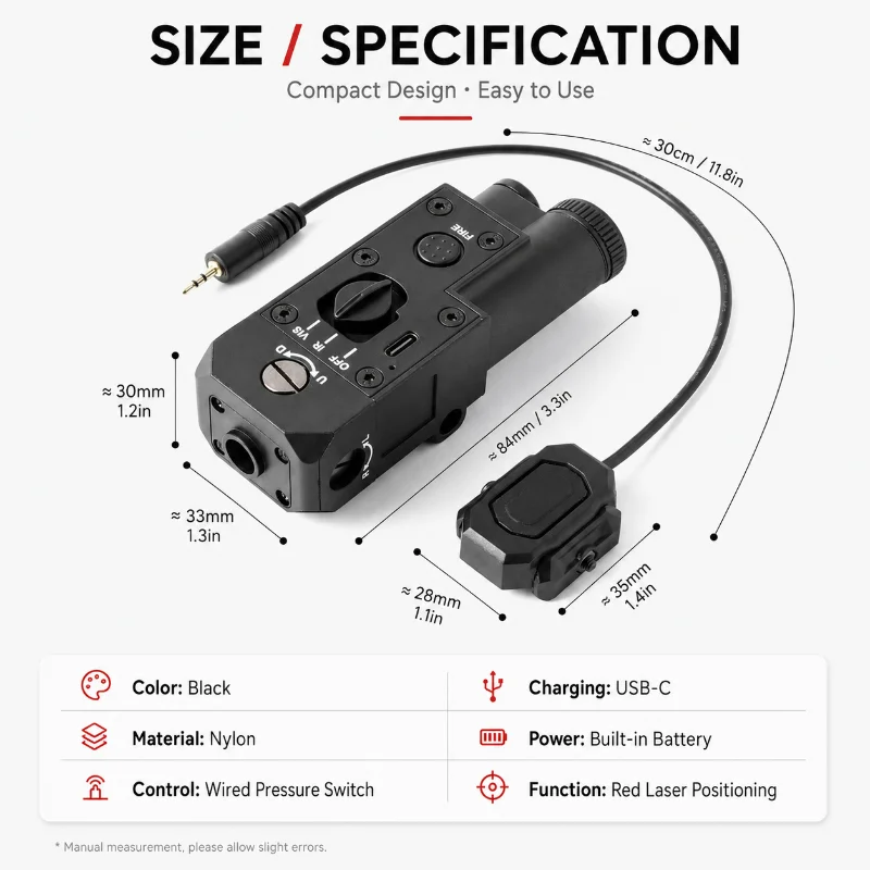 CQBL-1 Rechargeable Positioning Laser Durable Nylon Shell Wired Trigger Button Universal 20mm Hobby Rail Gear view 2