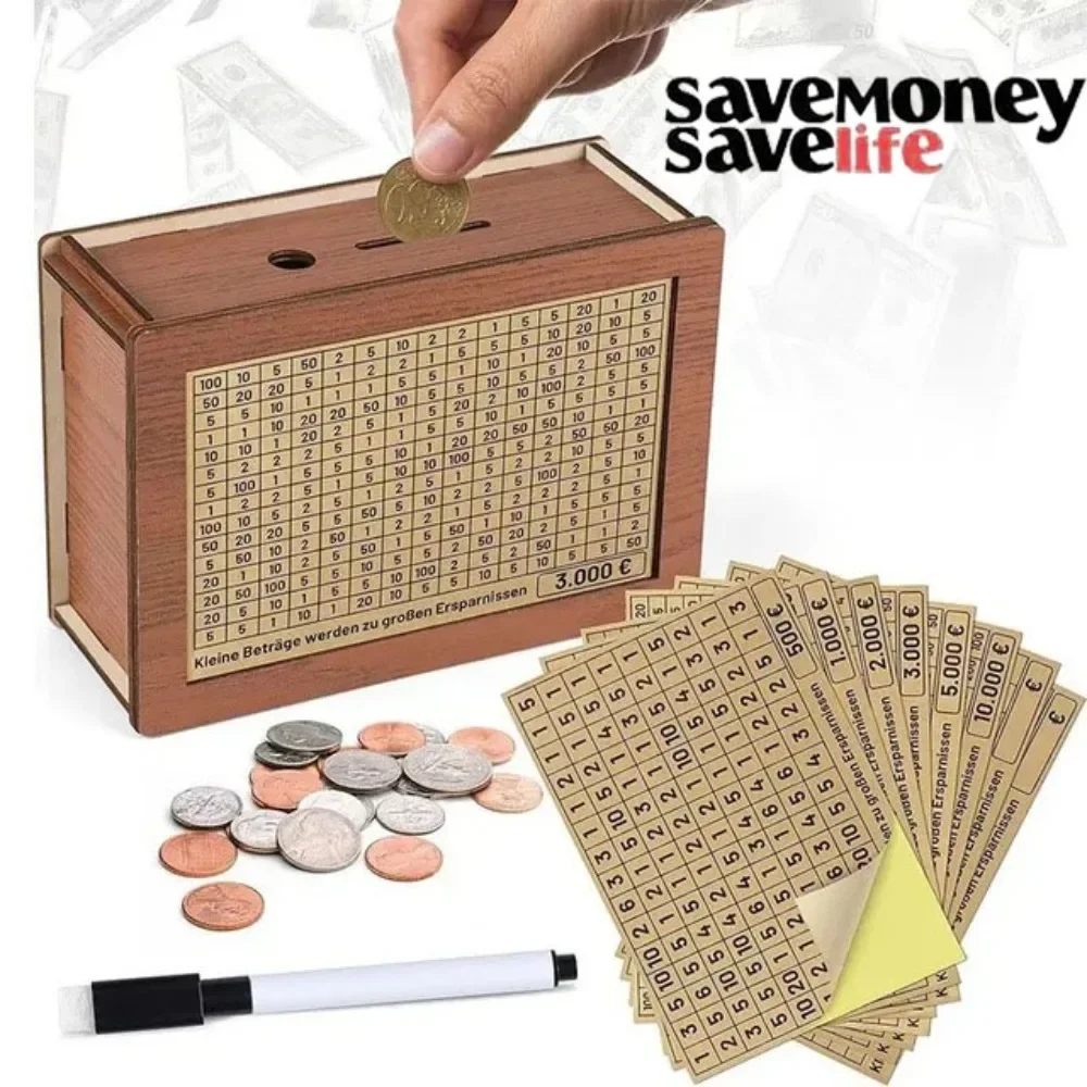 

Money Saving Box Cash Vault Retro Style Wooden Money Box with Counter Piggy Bank Handmade Saving Money Goal Piggy Bank for Child