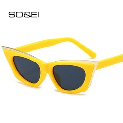 SO&EI New Cat Eye Women Sunglasses Fashion Brand Designer Shades UV400 Trending Men Yellow Sun Glasses